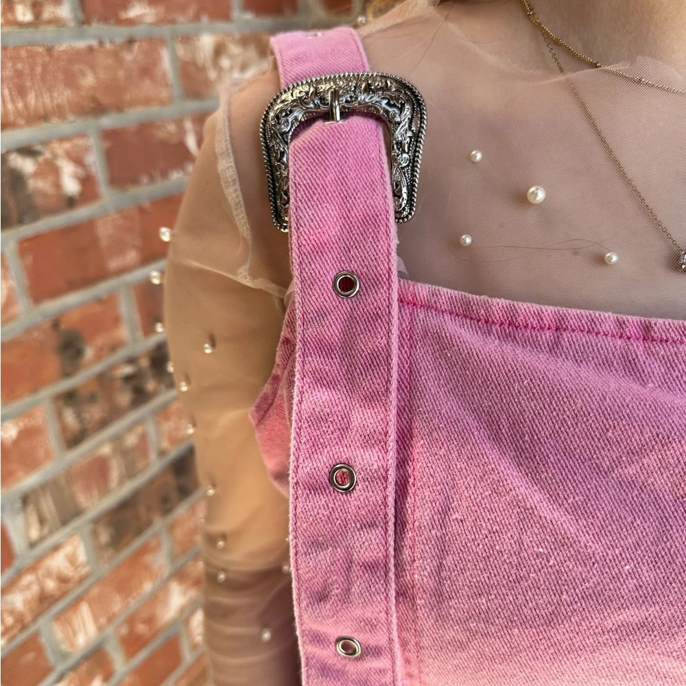 Entro Pink Women's Denim Dress with western buckle straps